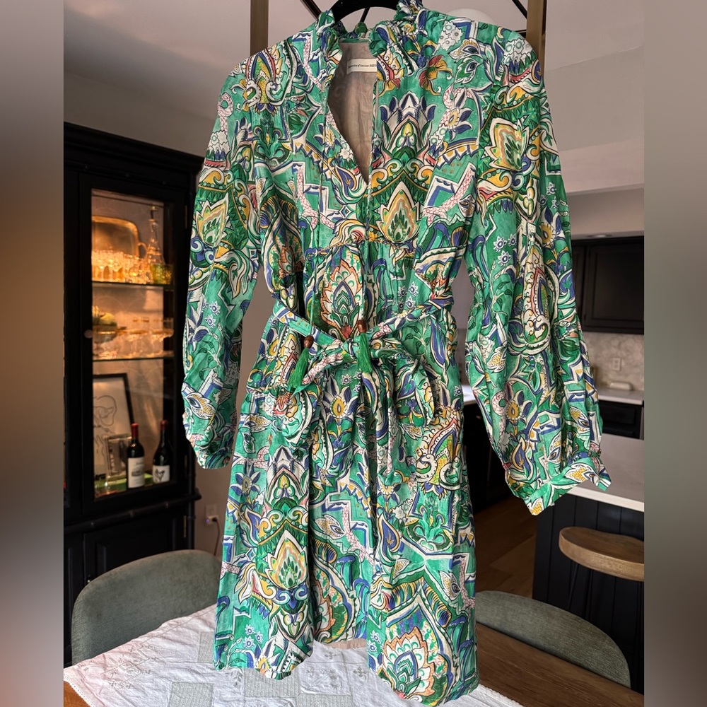 🌿 Chufy’s Memories of Ancient Burma Boho Silk-Cotton Belted Shirt Dress | XS